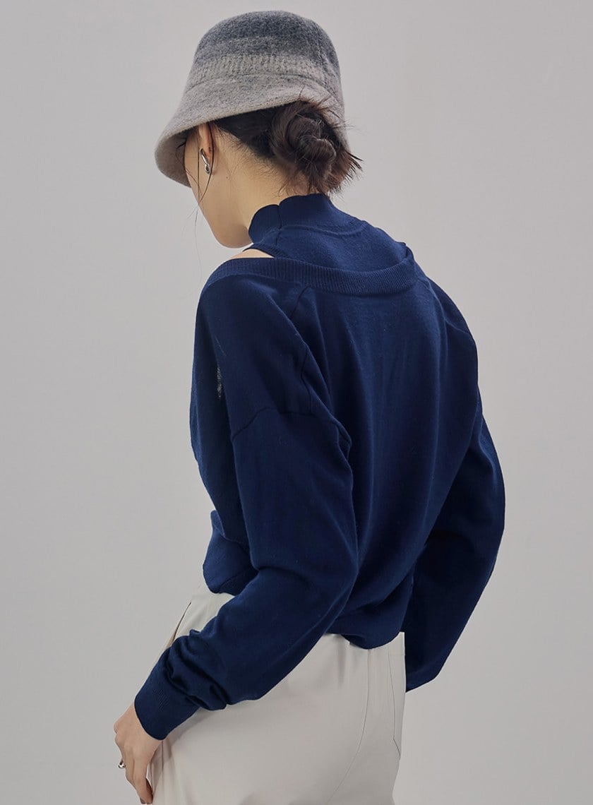 純羊毛V領針織罩衫